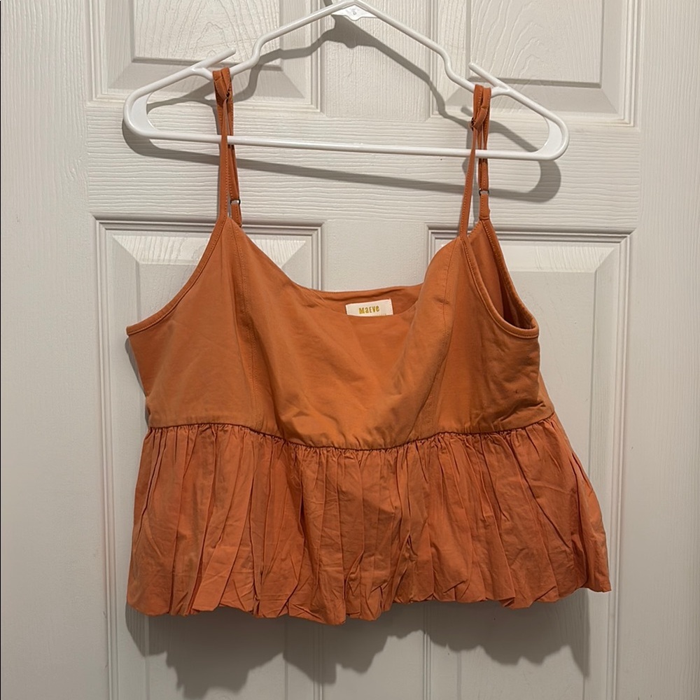 ‼️NWT‼️Anthropologie Maeve Ruffled Bubble Cropped Tank Peach orange Babydoll